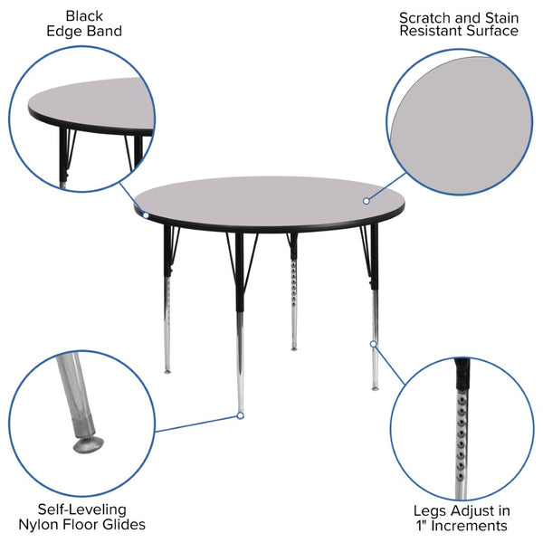 English Elm Wren Versatile Round Thermal Laminate Activity Table with Adjustable Height for Classrooms & More Gray 48" Round XU-A48-RND-GY-T-A-GG