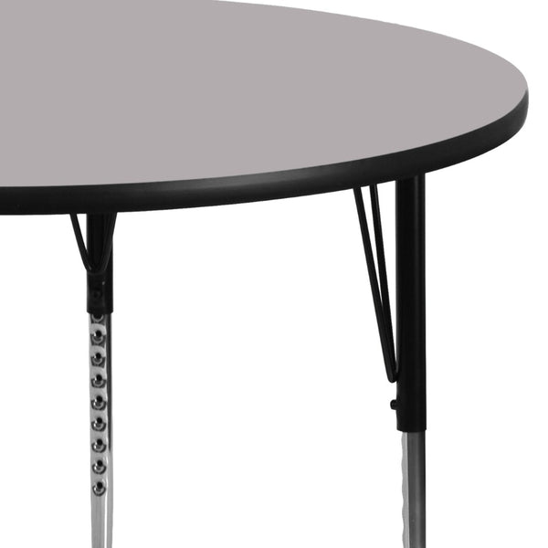 English Elm Wren Versatile Round Thermal Laminate Activity Table with Adjustable Height for Classrooms & More Gray 48" Round XU-A48-RND-GY-T-A-GG