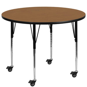English Elm Wren Mobile Activity Table: Durable, Adjustable, and Versatile for Classrooms and Multipurpose Use Oak 48" Round XU-A48-RND-OAK-T-A-CAS-GG