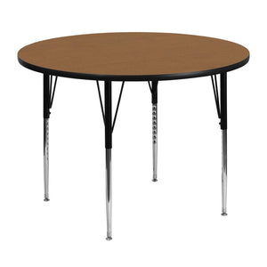 English Elm Wren Versatile Round Thermal Laminate Activity Table with Adjustable Height for Classrooms & More Oak 48" Round XU-A48-RND-OAK-T-A-GG