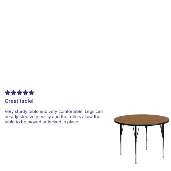 English Elm Wren Versatile Round Thermal Laminate Activity Table with Adjustable Height for Classrooms & More Oak 48" Round XU-A48-RND-OAK-T-A-GG