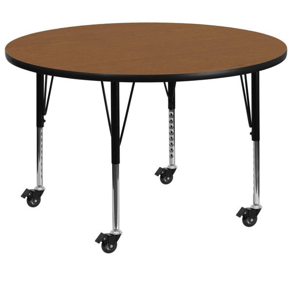 English Elm Wren Mobile Activity Table for Preschool - Durable, Adjustable Height, Perfect for Group Learning Oak 48" Round XU-A48-RND-OAK-T-P-CAS-GG