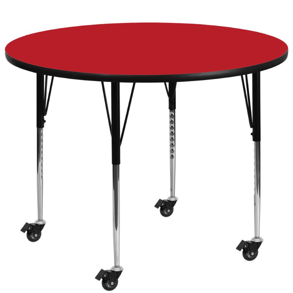 English Elm Wren Mobile Activity Table - Durable High-Pressure Laminate, Adjustable Height, Perfect for Collaboration Red 48" Round XU-A48-RND-RED-H-A-CAS-GG