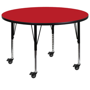 English Elm Wren Mobile Activity Table for Children - Durable, Height-Adjustable Design for Collaborative Learning Red 48" Round XU-A48-RND-RED-H-P-CAS-GG