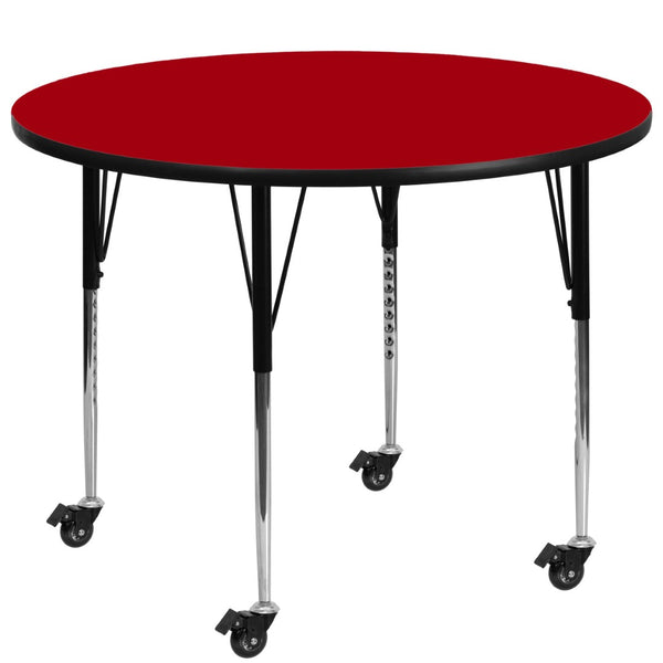 English Elm Wren Mobile Activity Table: Durable, Adjustable, and Versatile for Classrooms and Multipurpose Use Red 48" Round XU-A48-RND-RED-T-A-CAS-GG