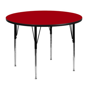 English Elm Wren Versatile Round Thermal Laminate Activity Table with Adjustable Height for Classrooms & More Red 48" Round XU-A48-RND-RED-T-A-GG