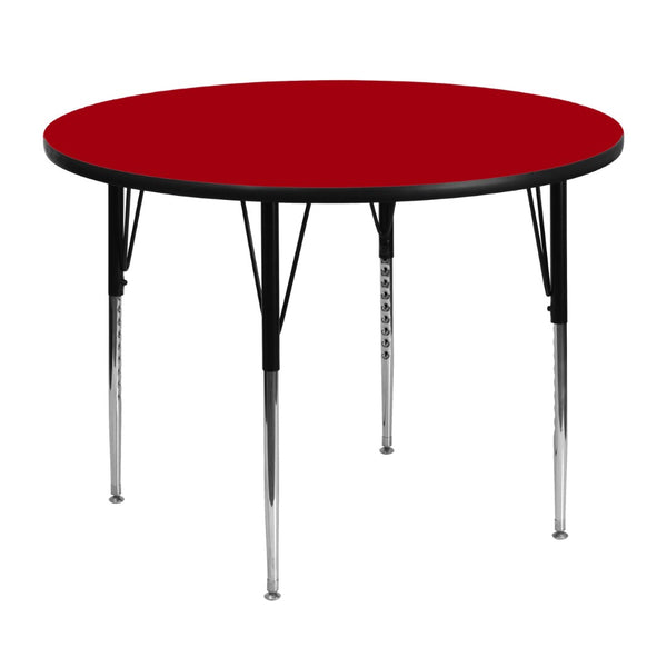 English Elm Wren Versatile Round Thermal Laminate Activity Table with Adjustable Height for Classrooms & More Red 48" Round XU-A48-RND-RED-T-A-GG