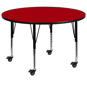 English Elm Wren Mobile Activity Table for Preschool - Durable, Adjustable Height, Perfect for Group Learning Red 48" Round XU-A48-RND-RED-T-P-CAS-GG