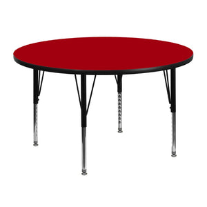 English Elm Wren Activity Table - Durable Height Adjustable Table for Group Learning & Play in Classrooms Red 48" Round XU-A48-RND-RED-T-P-GG