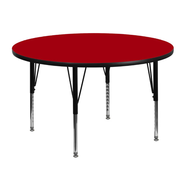 English Elm Wren Activity Table - Durable Height Adjustable Table for Group Learning & Play in Classrooms Red 48" Round XU-A48-RND-RED-T-P-GG
