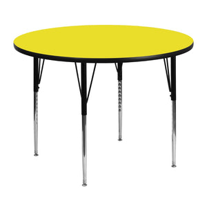 English Elm Wren Activity Table for Classrooms and Home - Durable, Adjustable Height for Collaborative Learning Yellow 48" Round XU-A48-RND-YEL-H-A-GG