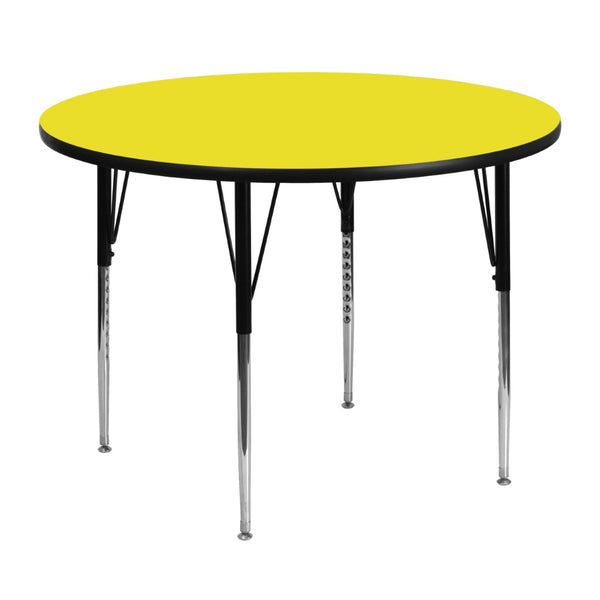 English Elm Wren Activity Table for Classrooms and Home - Durable, Adjustable Height for Collaborative Learning Yellow 48" Round XU-A48-RND-YEL-H-A-GG