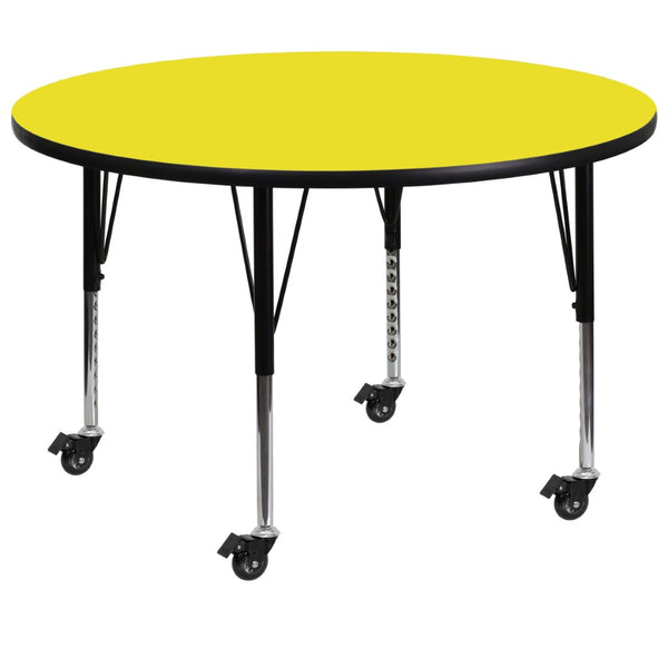English Elm Wren Mobile Activity Table for Children - Durable, Height-Adjustable Design for Collaborative Learning Yellow 48" Round XU-A48-RND-YEL-H-P-CAS-GG