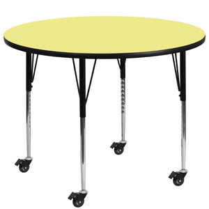 English Elm Wren Mobile Activity Table: Durable, Adjustable, and Versatile for Classrooms and Multipurpose Use Yellow 48" Round XU-A48-RND-YEL-T-A-CAS-GG