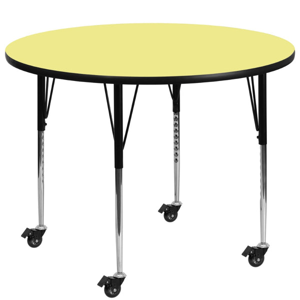 English Elm Wren Mobile Activity Table: Durable, Adjustable, and Versatile for Classrooms and Multipurpose Use Yellow 48" Round XU-A48-RND-YEL-T-A-CAS-GG