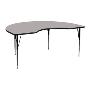 English Elm Wren Kidney-Shaped Activity Table for Collaborative Learning, Adjustable Height, Durable Design Gray 48"W x 72"L Kidney XU-A4872-KIDNY-GY-H-A-GG