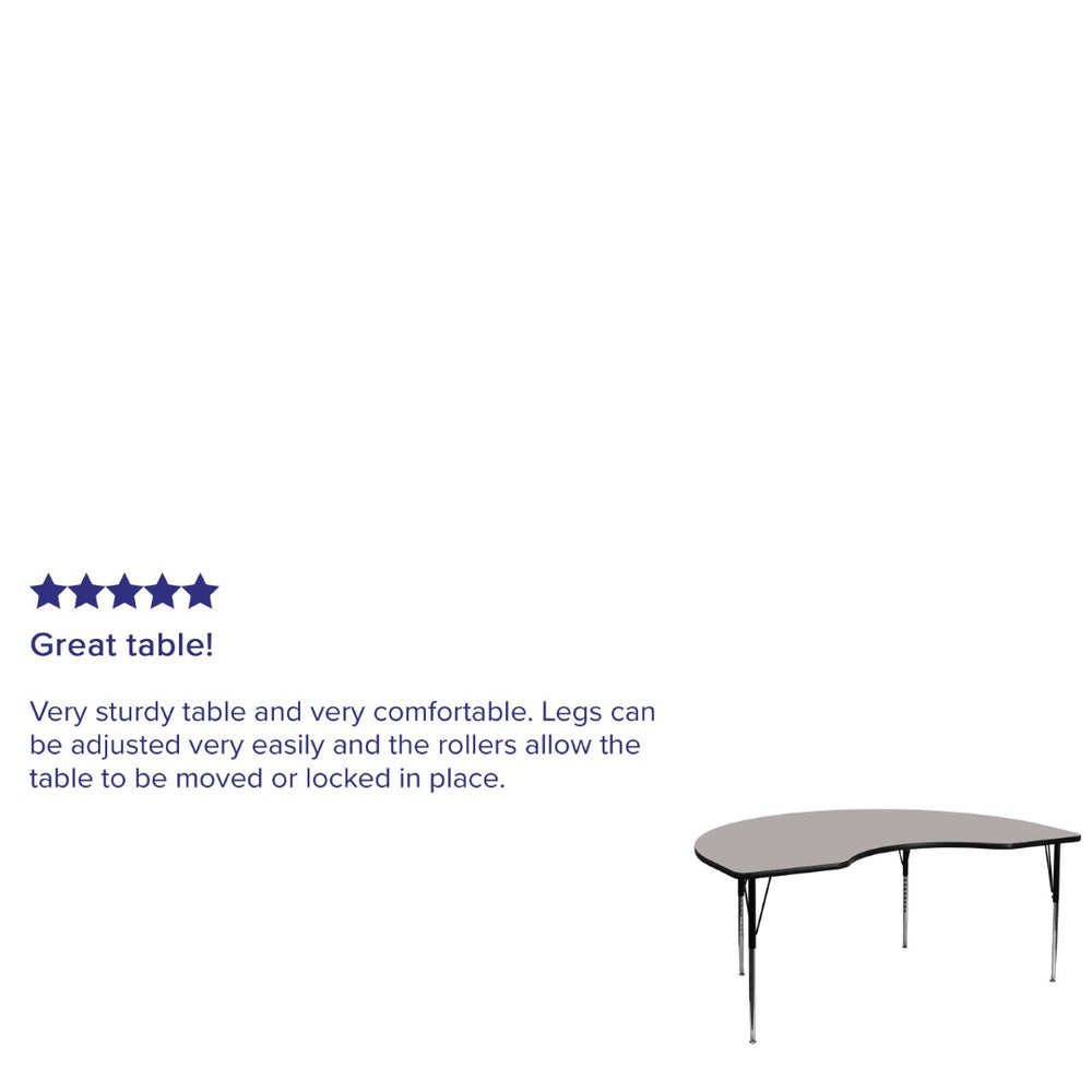 English Elm Wren Kidney-Shaped Activity Table for Collaborative Learning, Adjustable Height, Durable Design Gray 48"W x 72"L Kidney XU-A4872-KIDNY-GY-H-A-GG
