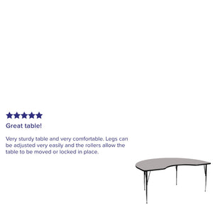 English Elm Wren Kidney-Shaped Activity Table for Collaborative Learning, Adjustable Height, Durable Design Gray 48"W x 72"L Kidney XU-A4872-KIDNY-GY-H-A-GG