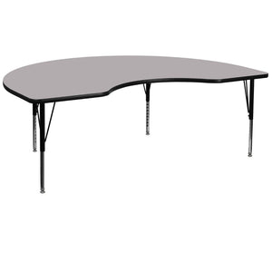 English Elm Wren Kidney-Shaped Activity Table for Early Childhood Classrooms - Height Adjustable & Durable Design Gray 48"W x 72"L Kidney XU-A4872-KIDNY-GY-T-P-GG