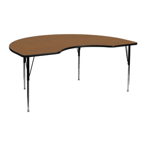 English Elm Wren Kidney-Shaped Activity Table with Adjustable Height for Collaborative Learning & Workspaces Oak 48"W x 72"L Kidney XU-A4872-KIDNY-OAK-T-A-GG