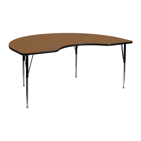 English Elm Wren Kidney-Shaped Activity Table with Adjustable Height for Collaborative Learning & Workspaces Oak 48"W x 72"L Kidney XU-A4872-KIDNY-OAK-T-A-GG