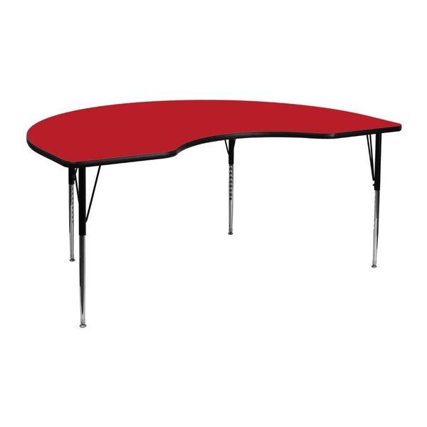English Elm Wren Kidney-Shaped Activity Table for Collaborative Learning, Adjustable Height, Durable Design Red 48"W x 72"L Kidney XU-A4872-KIDNY-RED-H-A-GG