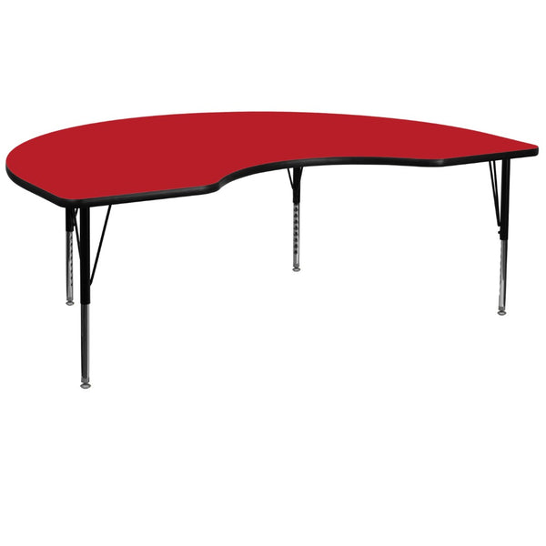 English Elm Wren Kidney-Shaped Activity Table for Early Learning - Height Adjustable, Durable & Easy to Clean Red 48"W x 72"L Kidney XU-A4872-KIDNY-RED-H-P-GG
