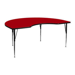 English Elm Wren Kidney-Shaped Activity Table with Adjustable Height for Collaborative Learning & Workspaces Red 48"W x 72"L Kidney XU-A4872-KIDNY-RED-T-A-GG
