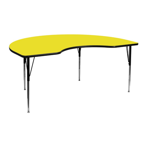 English Elm Wren Kidney-Shaped Activity Table for Collaborative Learning, Adjustable Height, Durable Design Yellow 48"W x 72"L Kidney XU-A4872-KIDNY-YEL-H-A-GG