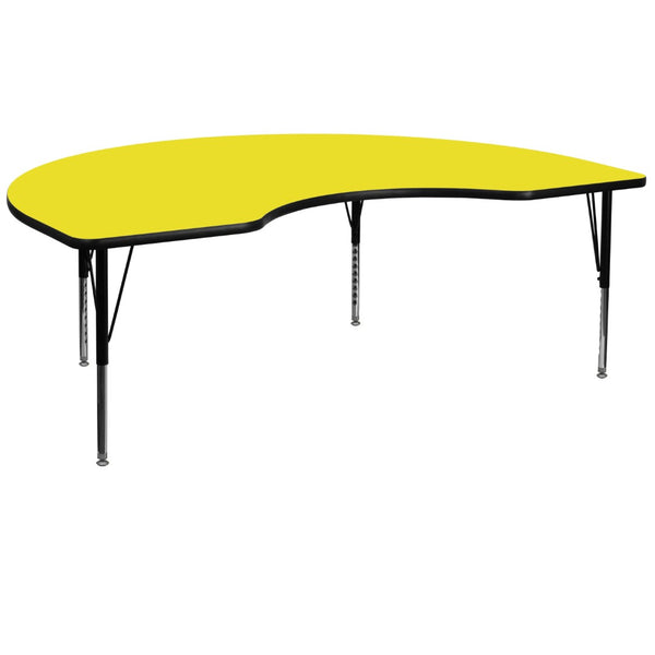English Elm Wren Kidney-Shaped Activity Table for Early Learning - Height Adjustable, Durable & Easy to Clean Yellow 48"W x 72"L Kidney XU-A4872-KIDNY-YEL-H-P-GG