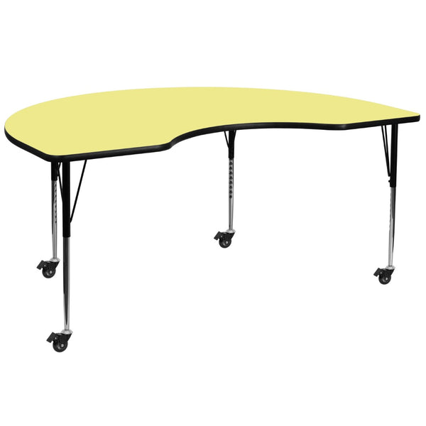 English Elm Wren Mobile Kidney Activity Table: Durable, Adjustable Height for Collaborative Learning & Crafts Yellow 48"W x 72"L Kidney XU-A4872-KIDNY-YEL-T-A-CAS-GG
