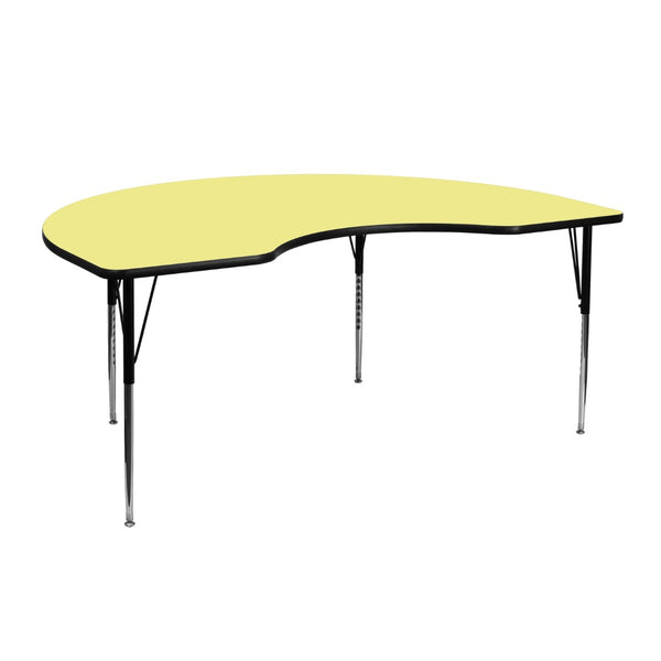 English Elm Wren Kidney-Shaped Activity Table with Adjustable Height for Collaborative Learning & Workspaces Yellow 48"W x 72"L Kidney XU-A4872-KIDNY-YEL-T-A-GG