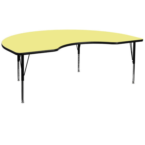 English Elm Wren Kidney-Shaped Activity Table for Early Childhood Classrooms - Height Adjustable & Durable Design Yellow 48"W x 72"L Kidney XU-A4872-KIDNY-YEL-T-P-GG