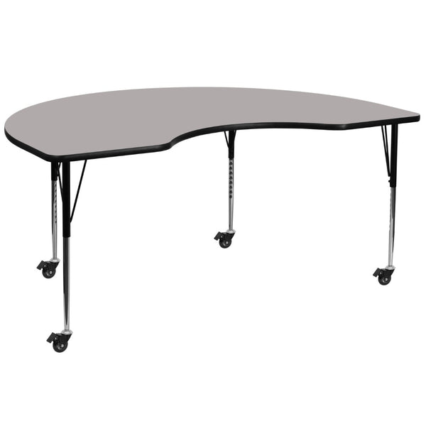 English Elm Wren Mobile Kidney Activity Table for Collaborative Learning - Durable, Adjustable, and Versatile Design Gray 48"W x 96"L Kidney XU-A4896-KIDNY-GY-H-A-CAS-GG