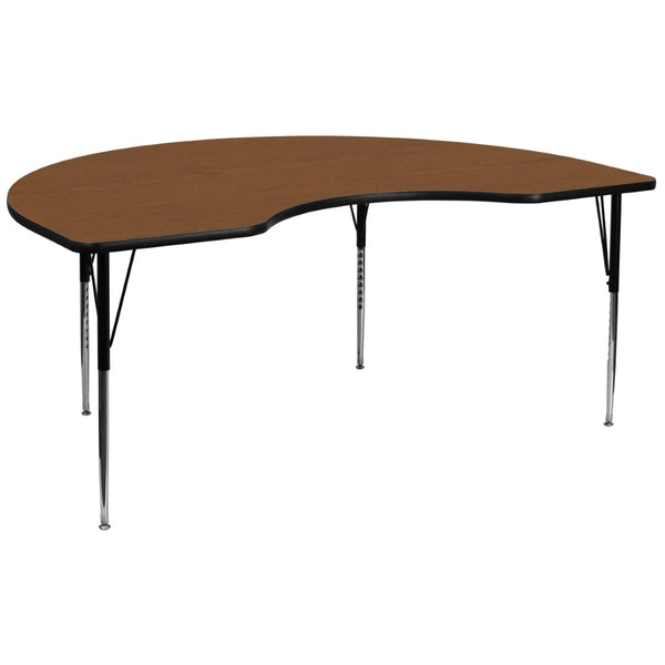 English Elm Wren Kidney Activity Table - Durable, Adjustable Surface for Collaborative Learning and Projects Oak 48"W x 96"L Kidney XU-A4896-KIDNY-OAK-H-A-GG