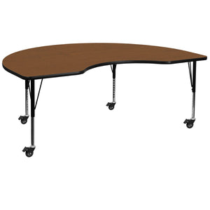 English Elm Wren Mobile Activity Table for Young Learners – Durable, Height Adjustable, Collaborative Design Oak 48"W x 96"L Kidney XU-A4896-KIDNY-OAK-H-P-CAS-GG
