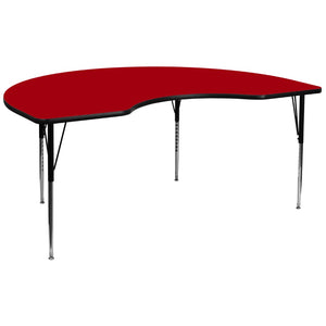 English Elm Wren Kidney-Shaped Activity Table with Durable Thermal Laminate Surface and Adjustable Steel Legs Red 48"W x 96"L Kidney XU-A4896-KIDNY-RED-T-A-GG