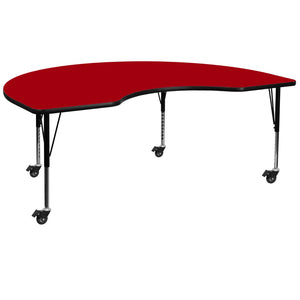 English Elm Wren Mobile Kidney-Shaped Activity Table for Classroom Use - Height Adjustable, Durable Design Red 48"W x 96"L Kidney XU-A4896-KIDNY-RED-T-P-CAS-GG