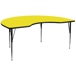 English Elm Wren Kidney Activity Table - Durable, Adjustable Surface for Collaborative Learning and Projects Yellow 48"W x 96"L Kidney XU-A4896-KIDNY-YEL-H-A-GG