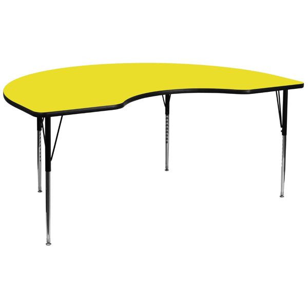 English Elm Wren Kidney Activity Table - Durable, Adjustable Surface for Collaborative Learning and Projects Yellow 48"W x 96"L Kidney XU-A4896-KIDNY-YEL-H-A-GG