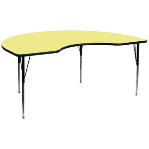 English Elm Wren Kidney-Shaped Activity Table with Durable Thermal Laminate Surface and Adjustable Steel Legs Yellow 48"W x 96"L Kidney XU-A4896-KIDNY-YEL-T-A-GG