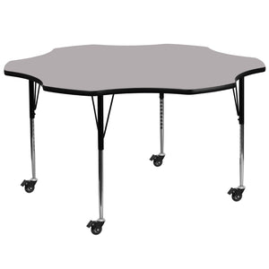 English Elm Wren Mobile Activity Table with Adjustable Legs for Collaborative Learning and Versatile Use Gray 60" Flower XU-A60-FLR-GY-T-A-CAS-GG