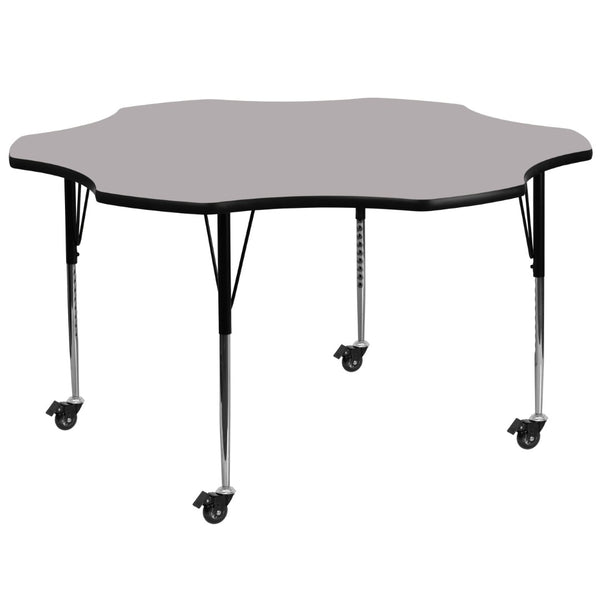English Elm Wren Mobile Activity Table with Adjustable Legs for Collaborative Learning and Versatile Use Gray 60" Flower XU-A60-FLR-GY-T-A-CAS-GG