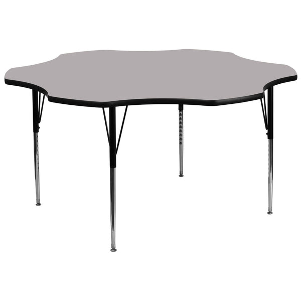 English Elm Wren Flower-Shaped Activity Table for Collaborative Learning, Adjustable Height, Durable Design Gray 60" Flower XU-A60-FLR-GY-T-A-GG