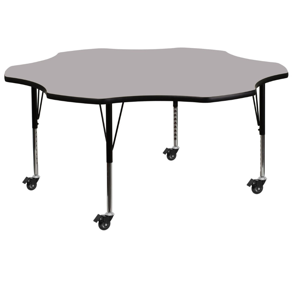 English Elm Wren Mobile Flower Activity Table for Classrooms - Height Adjustable, Durable & Easy to Clean Gray 60" Flower XU-A60-FLR-GY-T-P-CAS-GG
