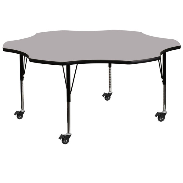 English Elm Wren Mobile Flower Activity Table for Classrooms - Height Adjustable, Durable & Easy to Clean Gray 60" Flower XU-A60-FLR-GY-T-P-CAS-GG