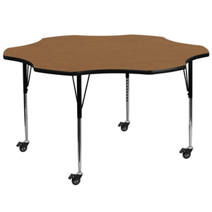 English Elm Wren Mobile Activity Table with Adjustable Legs for Collaborative Learning and Versatile Use Oak 60" Flower XU-A60-FLR-OAK-T-A-CAS-GG