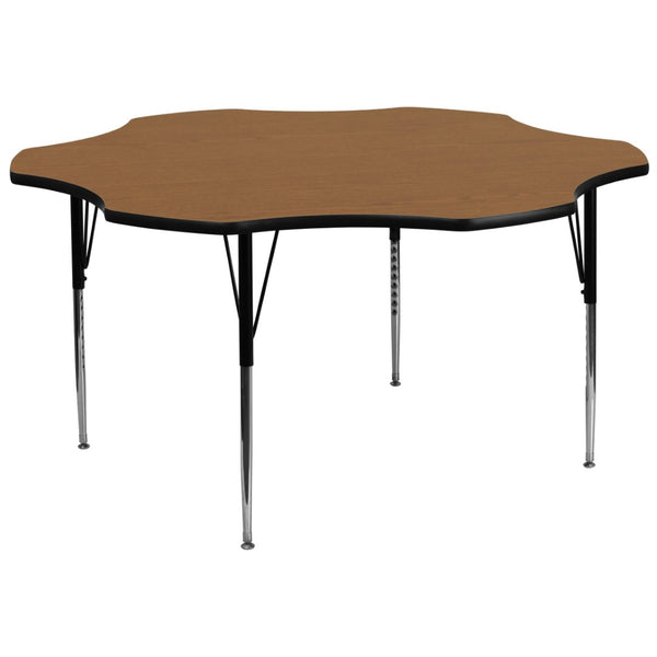 English Elm Wren Flower-Shaped Activity Table for Collaborative Learning, Adjustable Height, Durable Design Oak 60" Flower XU-A60-FLR-OAK-T-A-GG