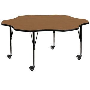 English Elm Wren Mobile Flower Activity Table for Classrooms - Height Adjustable, Durable & Easy to Clean Oak 60" Flower XU-A60-FLR-OAK-T-P-CAS-GG