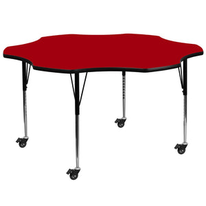 English Elm Wren Mobile Activity Table with Adjustable Legs for Collaborative Learning and Versatile Use Red 60" Flower XU-A60-FLR-RED-T-A-CAS-GG